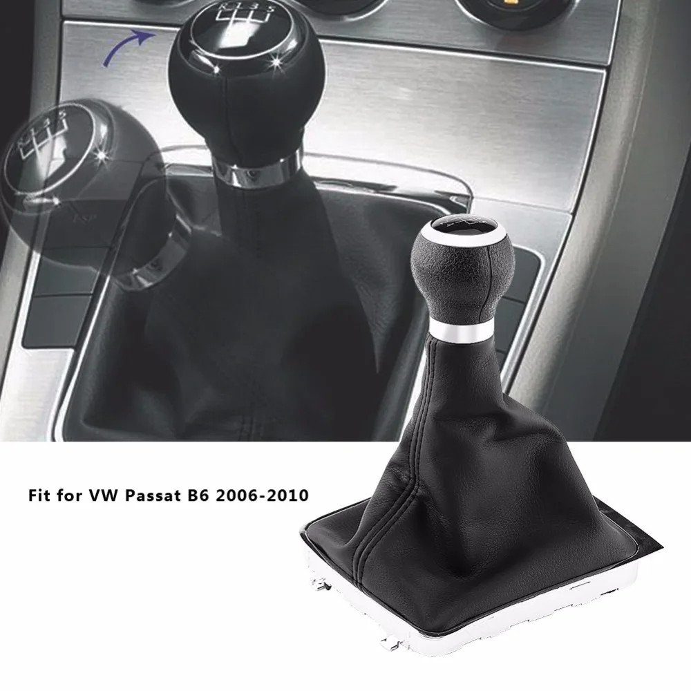 

5 Speed Car Gear Shift Knob Gearstick Gaiter Boot Frame Kit For VW Passat B6 2006 2007 2008 2009 2 Black Leather