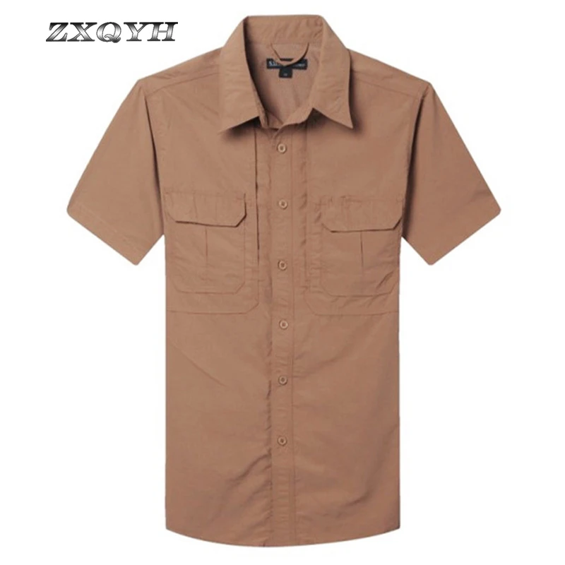 

ZXQYH Summer Waterproof Quick Dry Shirts Military Tactical Combat T-shirts Short Sleeve Hiking Camping Outdoor Sport Men Shirts