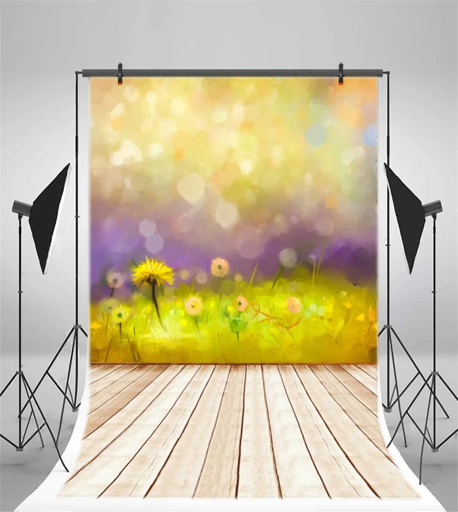 Laeacco Flowers Oil Painting Wooden Floor Baby Photography Backgrounds Customized Photographic Backdrops For Photo Studio