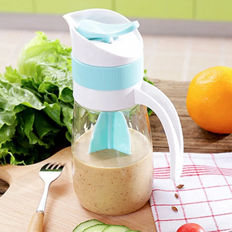 

2Pcs Kitchen Mixing Cup Salad Juice Bottle With Manual Rotating Salad Dressing Stirring Cup Seasoning Sauce Dipping Sauce Sala