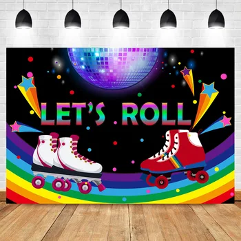 

NeoBack Let's Roll Backdrop Skating Party Glow Neon Background Vinyl Hip Pop Rainbown Party Banner Photography Backdrops