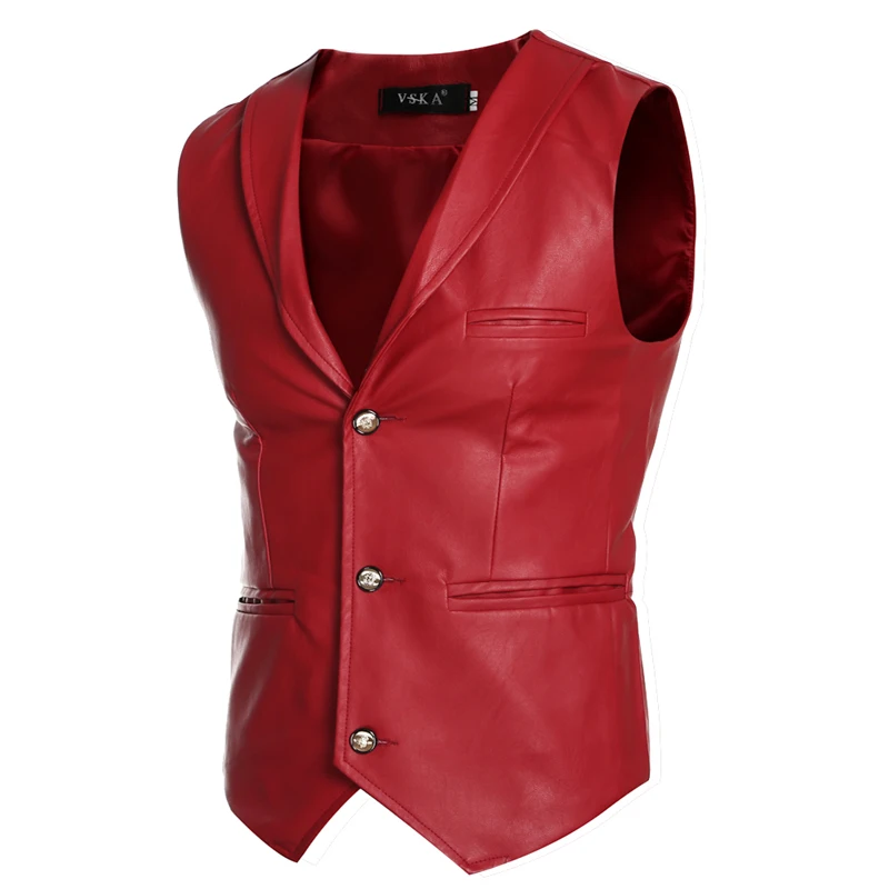 2017 New Hot Gentleman Leather Vests Men Single Breasted Men Vest 3 Colors Slim Hombre Casual Cool Leather Gilet Men