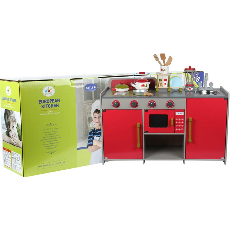 Новые европейские кухонные Детские Имитационные Деревянные Кухонные Игрушки для маленьких детей, интерактивные ролевые игры, игрушки 3Y - Цвет: Красный