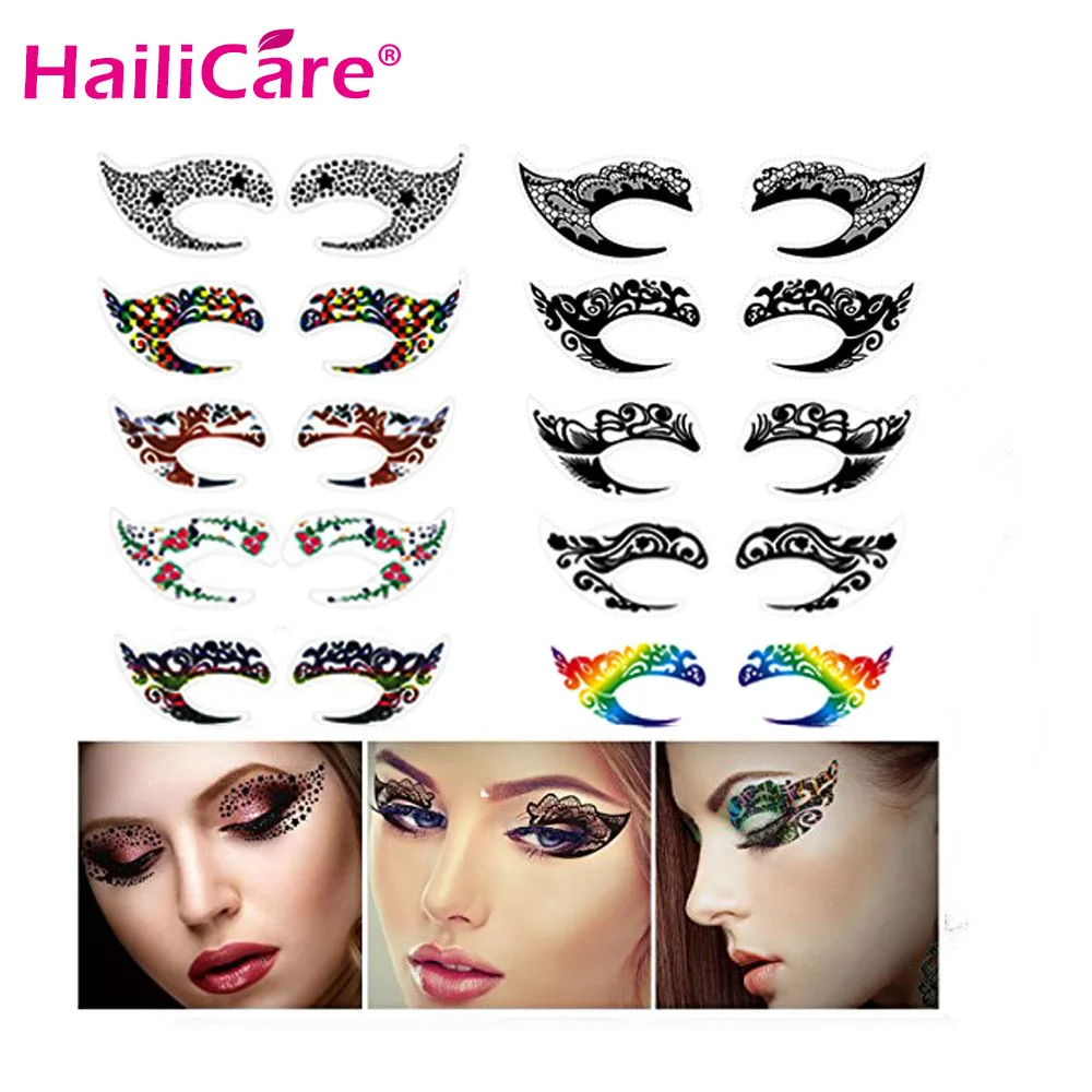 

10 pairs Temporary Eye Tattoo Stickers Waterproof DIY Flash Disposable Eyeshadow Eyeliner Face Sticker Halloween Makeup Tool