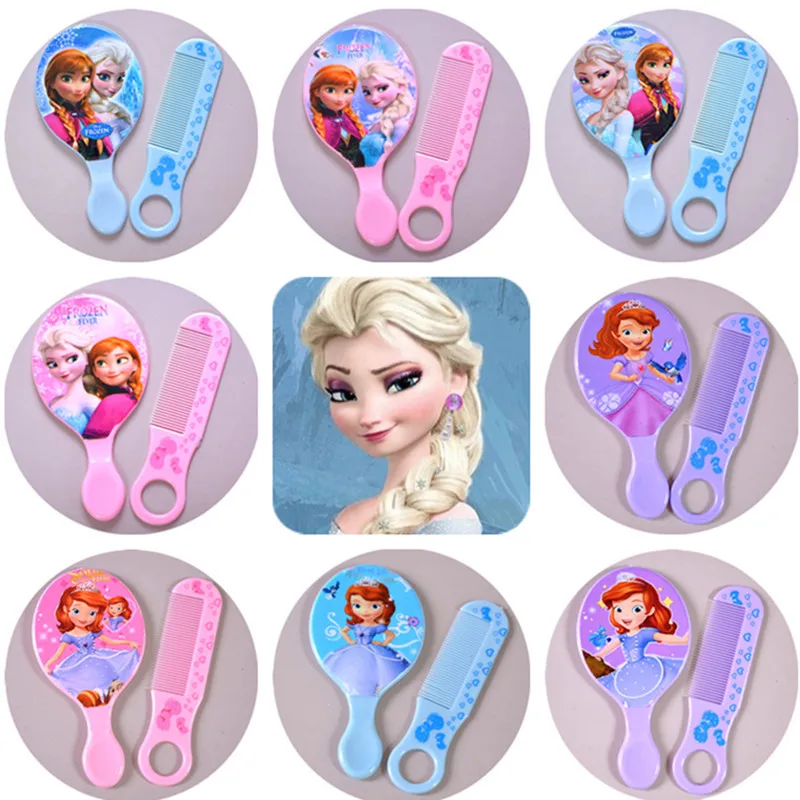 

2 pcs/lot Children's Beauty & Fashion Toys mirror comb set cute cartoon print portable portable creative makeup jewelry