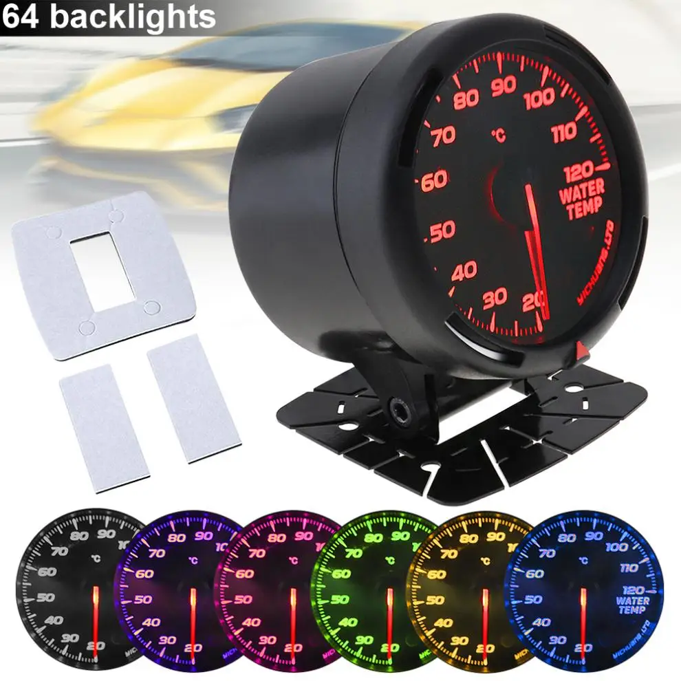 60MM 12V 64 Backlights LED Electrical Auto Car Water Temp Temperature Gauge Meter with