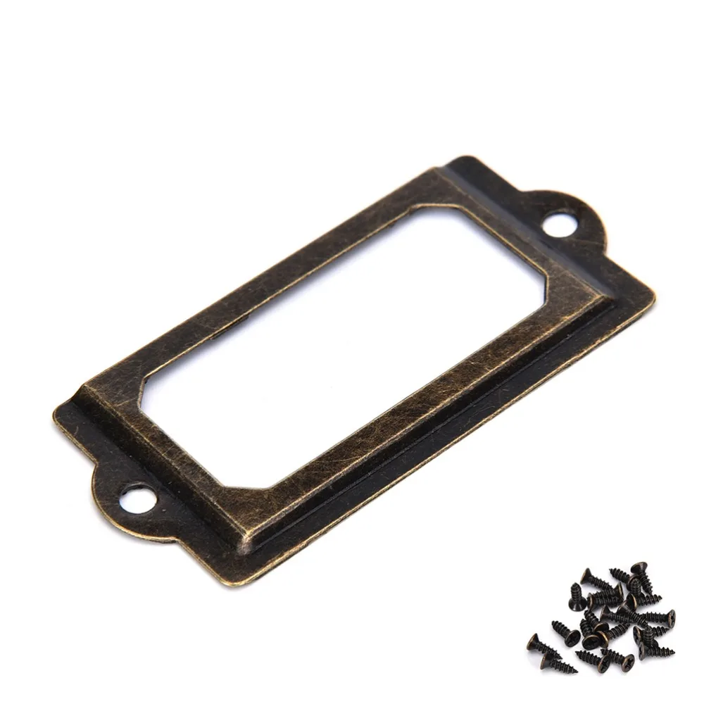 12Pcs Creative New Metal Label Pull Frame Handle File Name Card Holder Drawer Box Case Antique 70mmx33mm