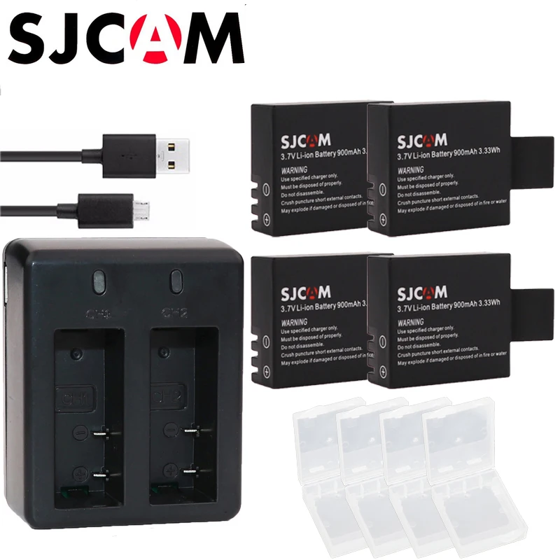 4 шт. батареи SJCAM sj4000 батарея+ батарея sj7000 sj5000 sj6000 sj8000 SJ M10 двойной USB зарядное устройство для SJCAM аксессуары для камеры