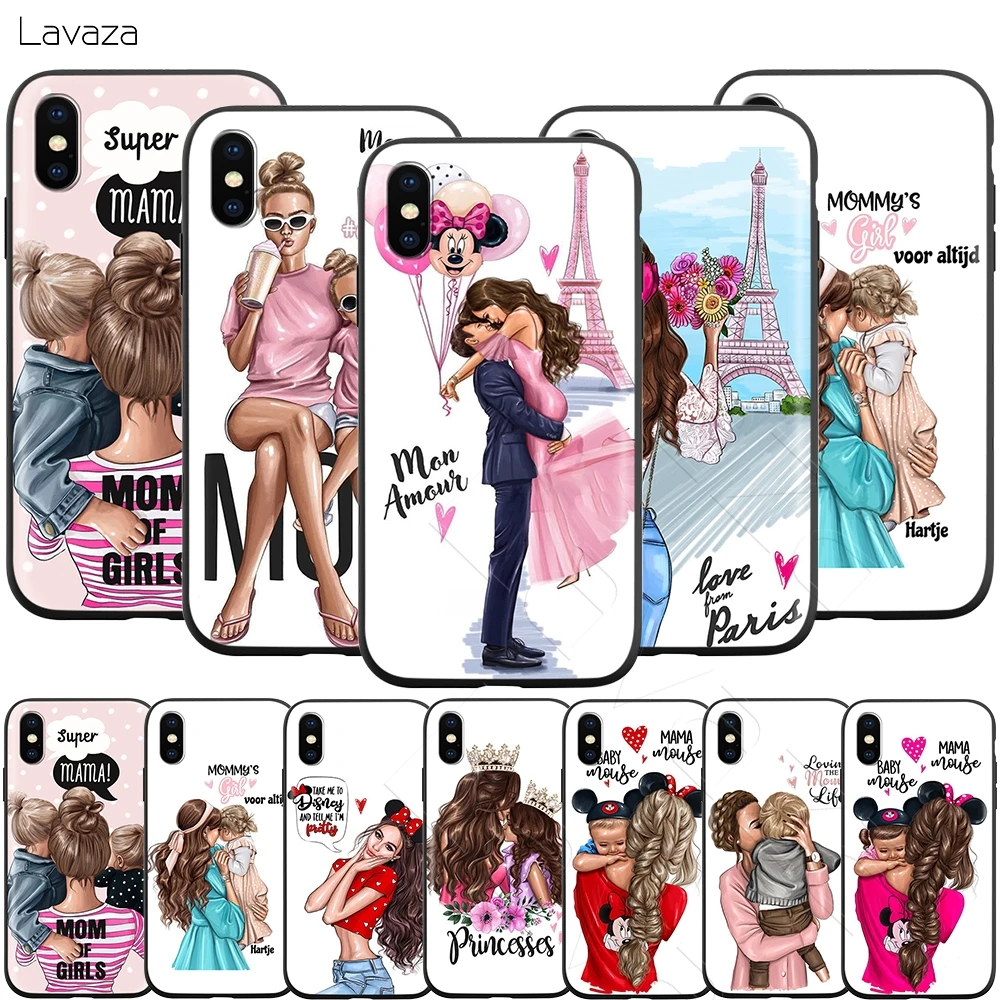 Lavaza Black Brown Hair Baby Mom Girl Case for iPhone 11 Pro XS Max XR X 8 7 6 6S Plus 5 5s se |