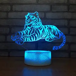 Прикроватное освещение 3D Led Тигр Моделирование 7 цветов Иллюзия настольная лампа украшения дома освещение дети подарки Usb акриловые ночники