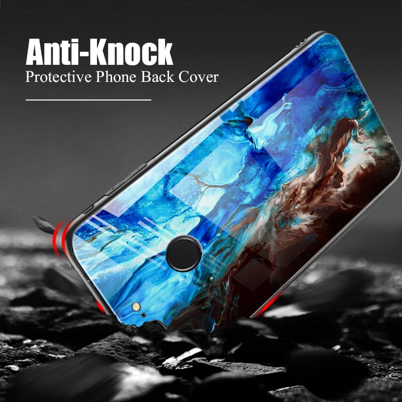 Hisomone Marble Phone Case On For Huawei Honor 9 Lite Texture Tempered Glass Back Case Cover For Huawei P Smart P20 Lite