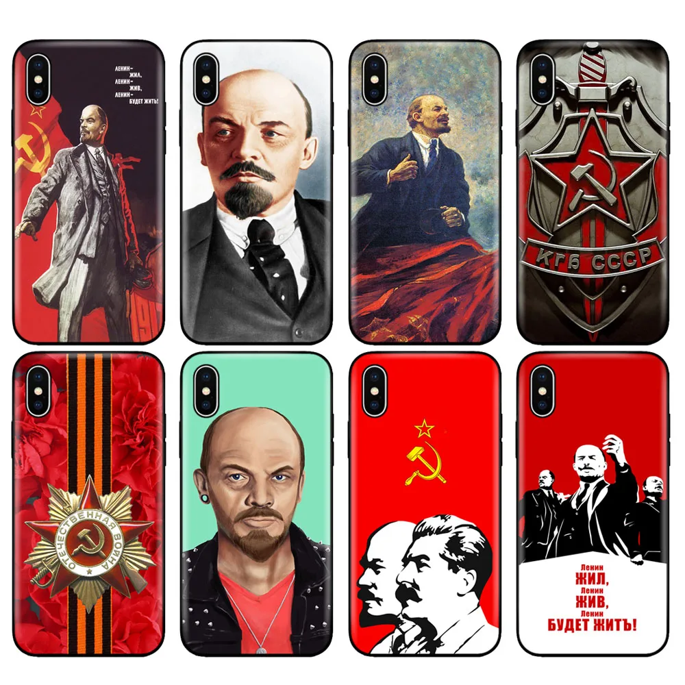 

Black tpu case for iphone 5 5s se 6 6s 7 8 plus x 10 case silicone cover for iphone XR XS MAX case lenin Soviet Union flag