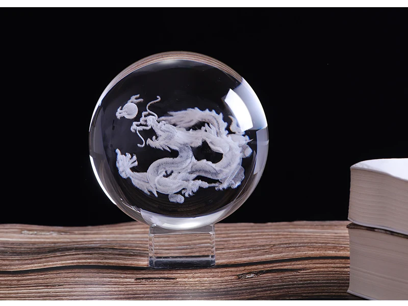 60 мм/80 мм 3D Хрустальный Драконий жемчуг миниатюрная Статуэтка Сфера Лазерная гравировка кристалл ремесло Глобус украшение дома орнамент подарок