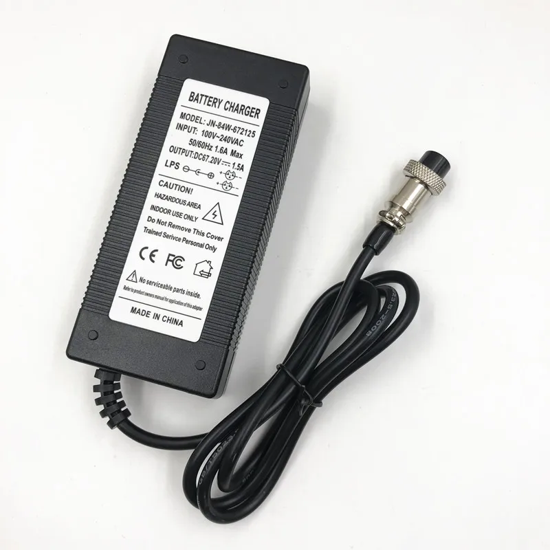 67.2V 1.5A charger 60V 1.5A power adapter for 60V 16S Lithium Li-ion e bike bicycle electric bike battery 3-Prong Inline