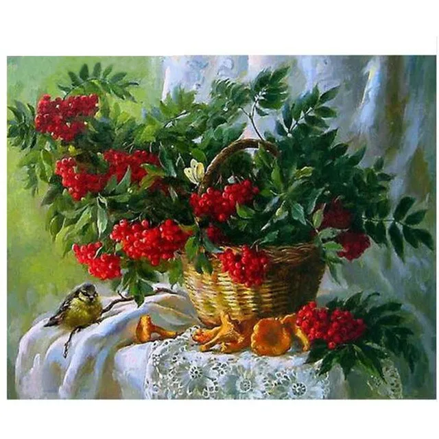 

5D Diy Diamond Painting Cross Stitch Green Leaf & Red Fruit Needlework Diamond Embroidery Full Round Mosaic Decoration Resin Kit