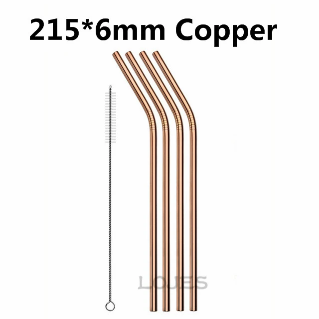 4/8 шт. Многоразовые соломинкой Высокое качество 304 Нержавеющая сталь металлическая соломинка с чистящая щетка для кружки - Цвет: 215mm copper b