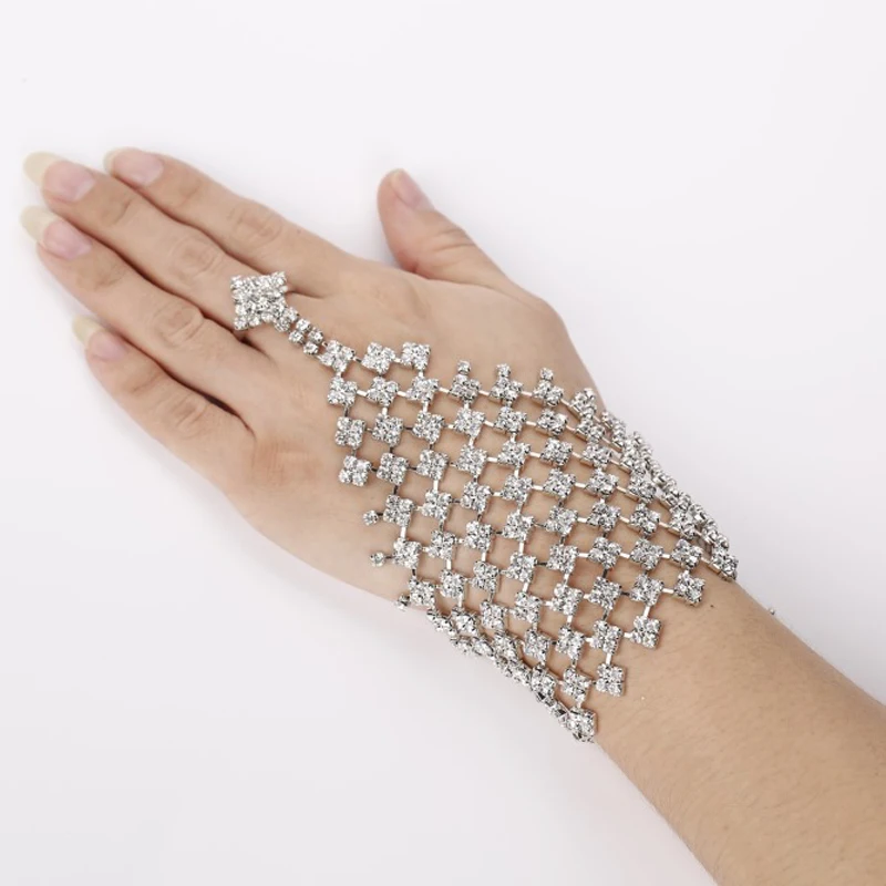 

2019 New Luxury Fashion Women Bridal Bracelets Gloves Gold Silver Color Crystal Wedding Bracelet Anklet Party Jewelry Gifts