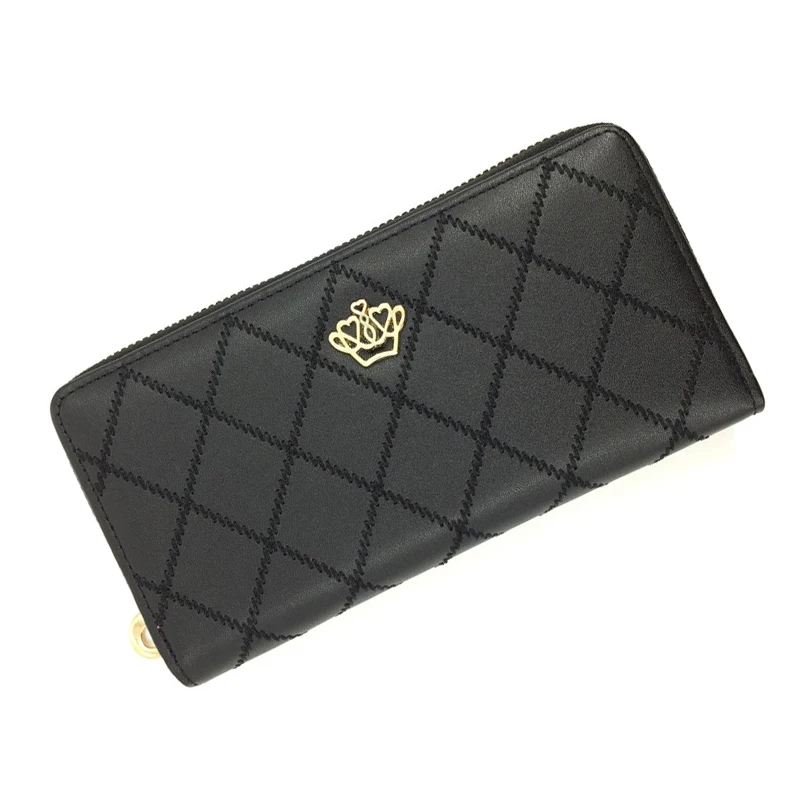 

Women Wallet Female Purse Leather Clutch Bag Metal Crown Long Zipper Wallet Bifold Phone Bag Money Fashion Card Holder Wallet