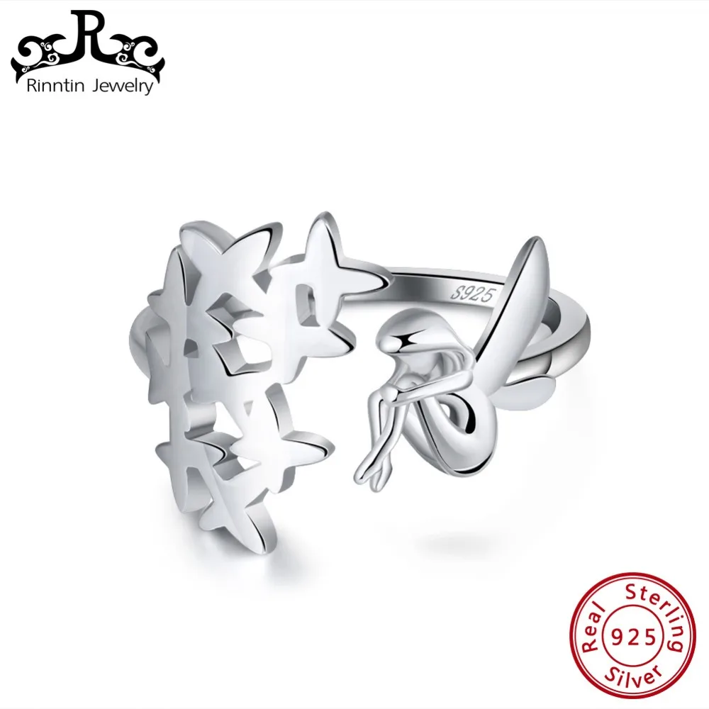 

Rinntin Authentic 925 Sterling Silver Women Rings Unique Fairy Design Perfect Polished Adjustable Finger Ring Fine Jewelry TSR99