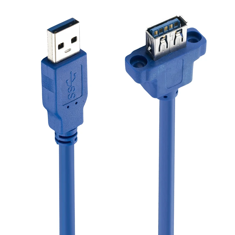 Bochara 40 см USB 3,0 кабель-удлинитель папа-мама M/F фольга+ Плетеный экранированный с винтовым креплением на панель