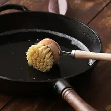 Натуральная кастрюля из дерева, с длинной ручкой, щетка для кастрюли, миска для мытья посуды, чистящая щетка, кухонные чистящие инструменты