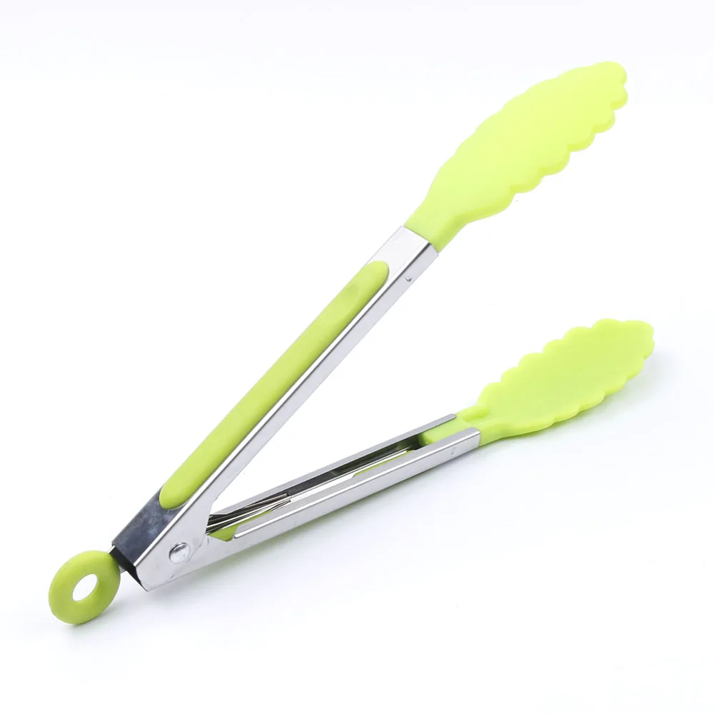 

Silicone Kitchen Cooking Salad Serving BBQ Tongs Stainless Steel Handle Utensil Accessories random color Free Shipping