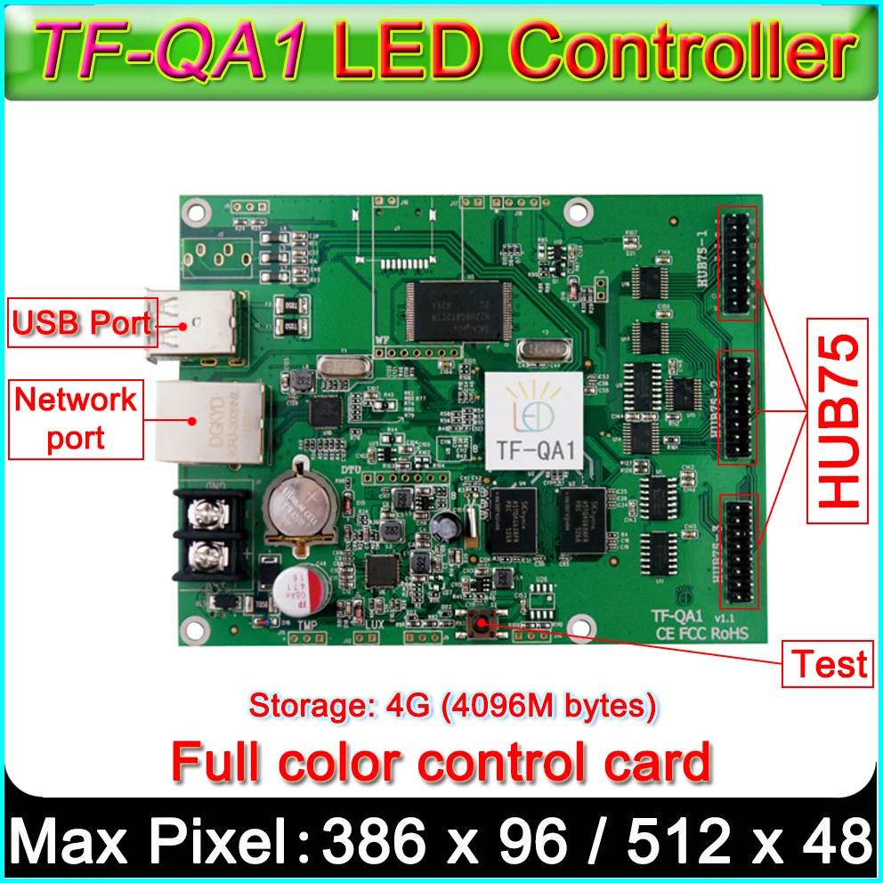 Tf-qa1 полноцветный светодиодный контроль карты знак, U диск управления, HUB75 порт RGB LED Дисплей контроллера хранения 4 г (4096 м байт)