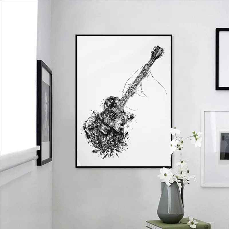

Modern Canvas Painting Black White Instrument Guitar Posters Prints Nordic Wall Art Pictures for Home Decor dropship no frame