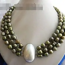 > 3 нити 18 ''10 мм зеленый барокко пресноводный жемчуг ожерелье hi