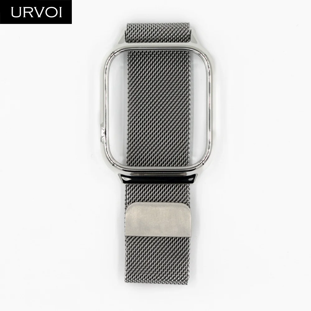 URVOI Миланская петля для Apple Watch band Series 4 ремешок для iwatch Магнитная Пряжка из нержавеющей стали с защитой корпуса ПК - Цвет ремешка: Silver