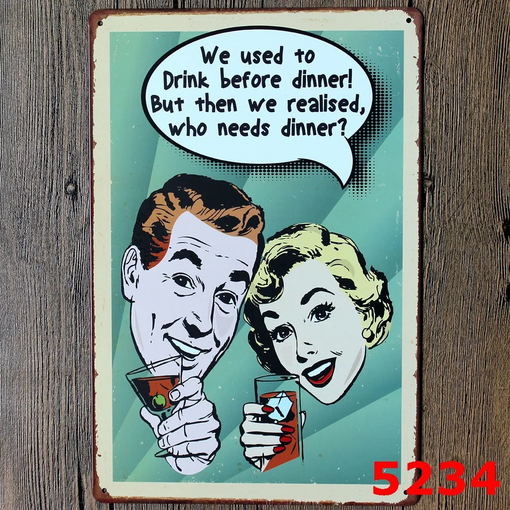 Free Shipping!COUPLE DRINKING TIN SIGNS Metal Plaque Vintage Style Wall