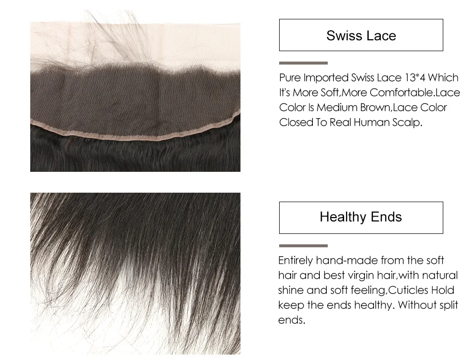 Hair Villa Pre-Colored Brazilian Straight Bundles With 134 Lace Frontal Closure #1B Natural Black Non-Remy Human Hair Weave (8)