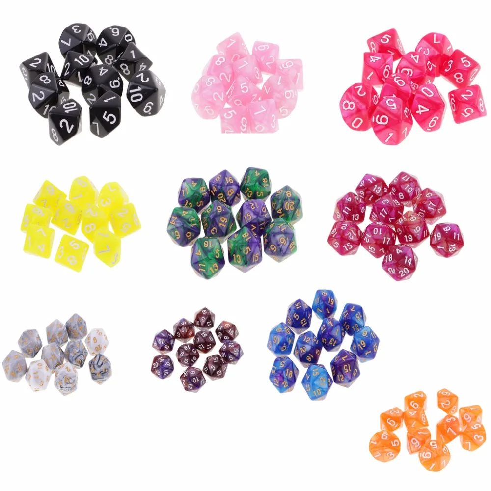 

New 10pcs 20 Sided Acrylic Dice D20 Polyhedral Dice for Dungeons Dragons Table Games Green Purple Camping Hiking Travelling Dice