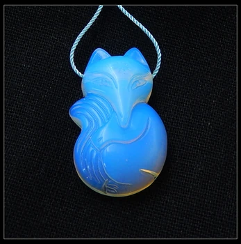 

Hot Sale Opalite Carved Fox Side Drilled Necklace Pendant 35x21x11mm 11.66g Fashion Jewelry Accessories