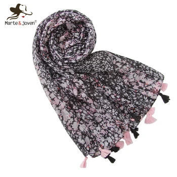 

Marte&Joven Ethnic Style White Small Floral Black Chiffon Women Scarf Holiday Beach Big Size Shawls Fashion Ladies Hijab Scarves