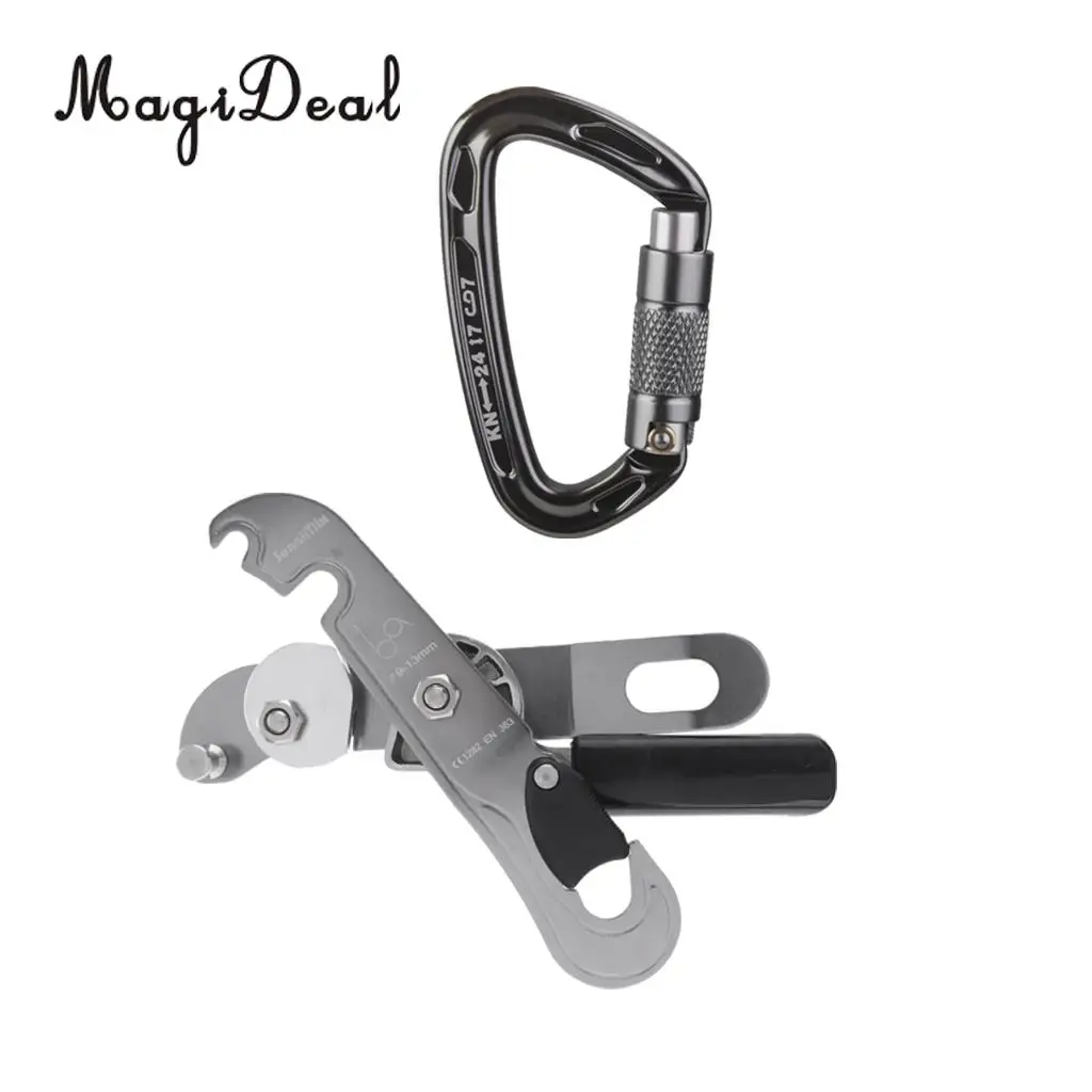 

MagiDeal Hot Sale D-Shape Climbing Carabiner Screw Lock + Self Braking Stop Descender Gray for Rappelling Rescue Supply