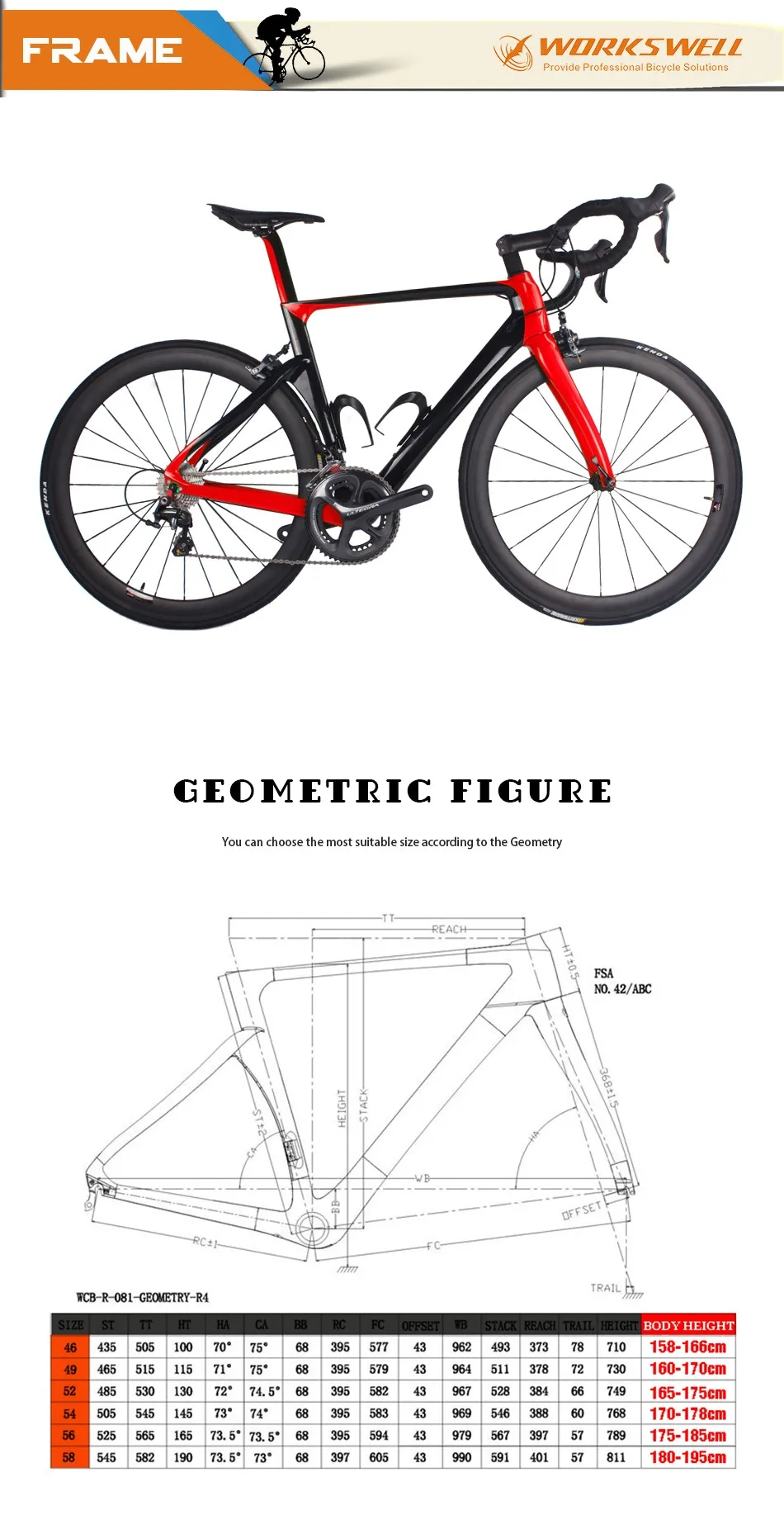 Clearance Workswell bikes carbon frame road bicycle 700C aero Disc brake 46/49/52/54/56/58 available Di2 bike frame 1