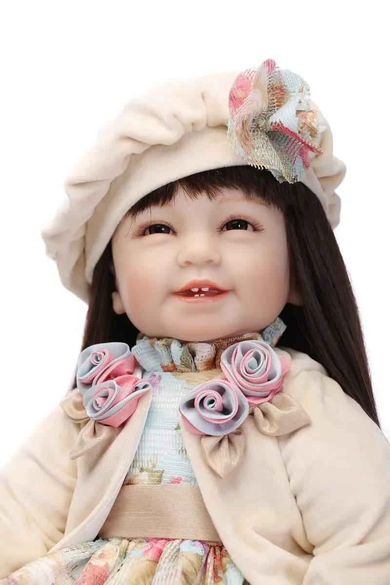 NPK 22 дюйма силиконовая смеющаяся девочка кукла реборн 55 см bebe длинные волосы куклы-игрушки для девочек на детский день подарок мама Brinquedos