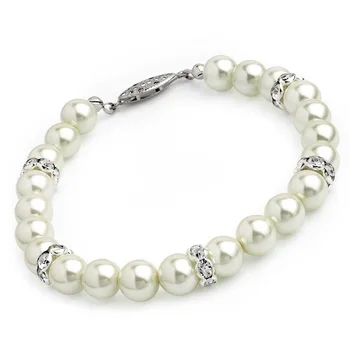 

zxiaCream Colour 8MM shell akoya Pearl Beads & Glass Crystal Bracelet Wedding Party Bridesmaid
