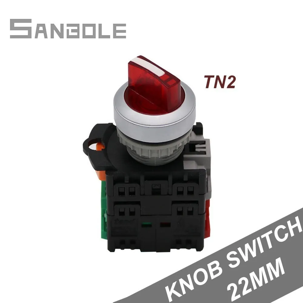 

Rotary Button Switch with Lamp 2/3 positions TN2 Selection Latching rotating knob control red handle 22mm NO/NC