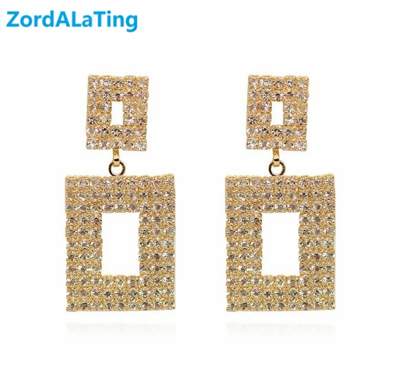 

2019 fashion S925 silver needle flash rhinestone square long earrings for women exaggerated temperament pendientes jewelry