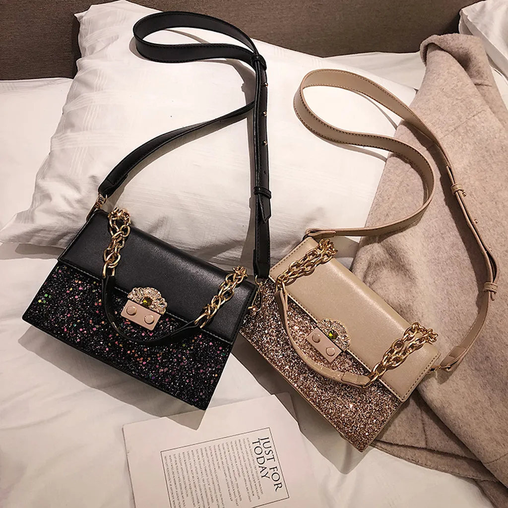 Роскошная сумка модная новая квадратная сумка с пайетками качественная женская дизайнерская сумка из искусственной кожи с цепочкой на плечо