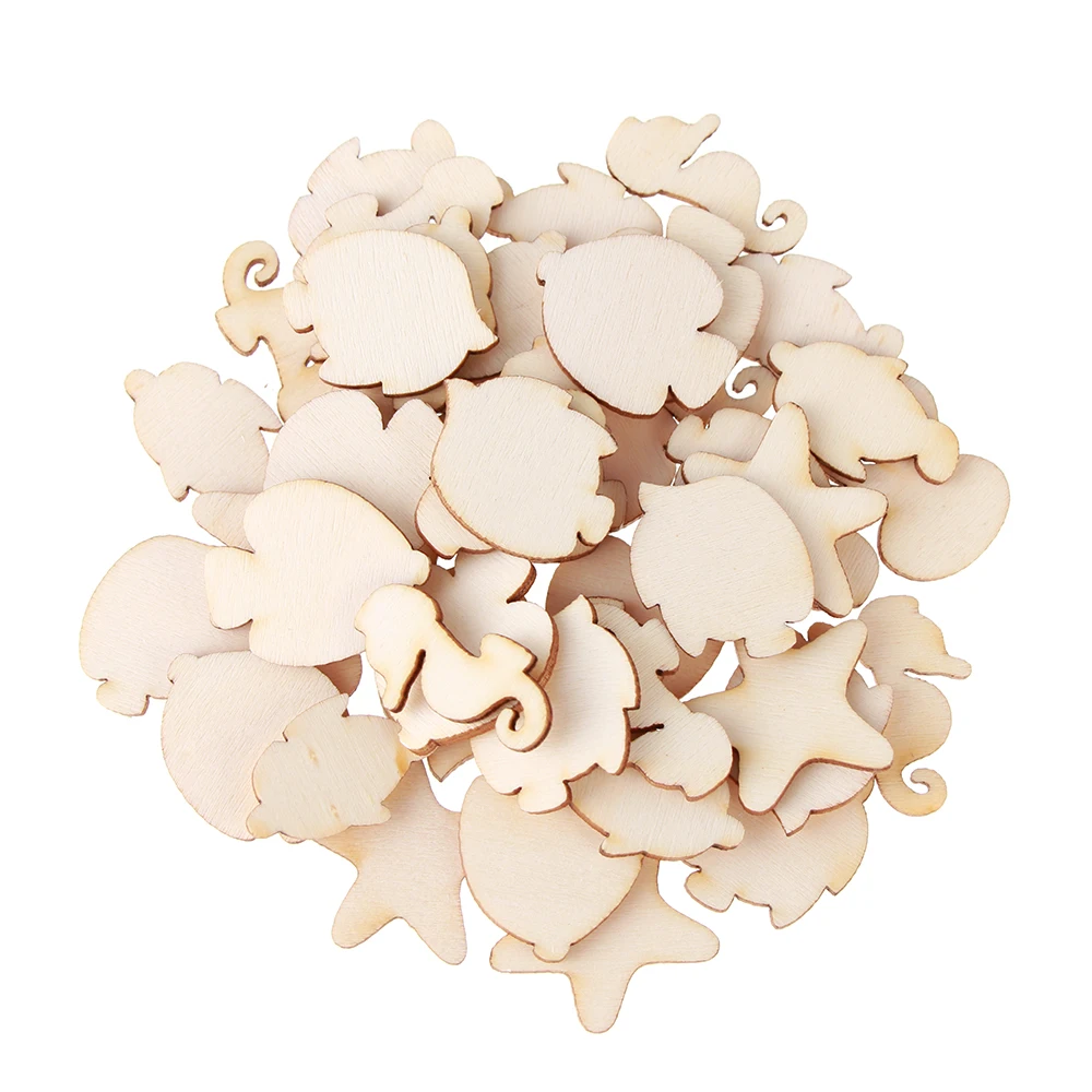 

50PCS/set New Scrapbooking Handmade Pentagram Decoration Mixed Wooden Craft Fish Shape Octopus Embellishments