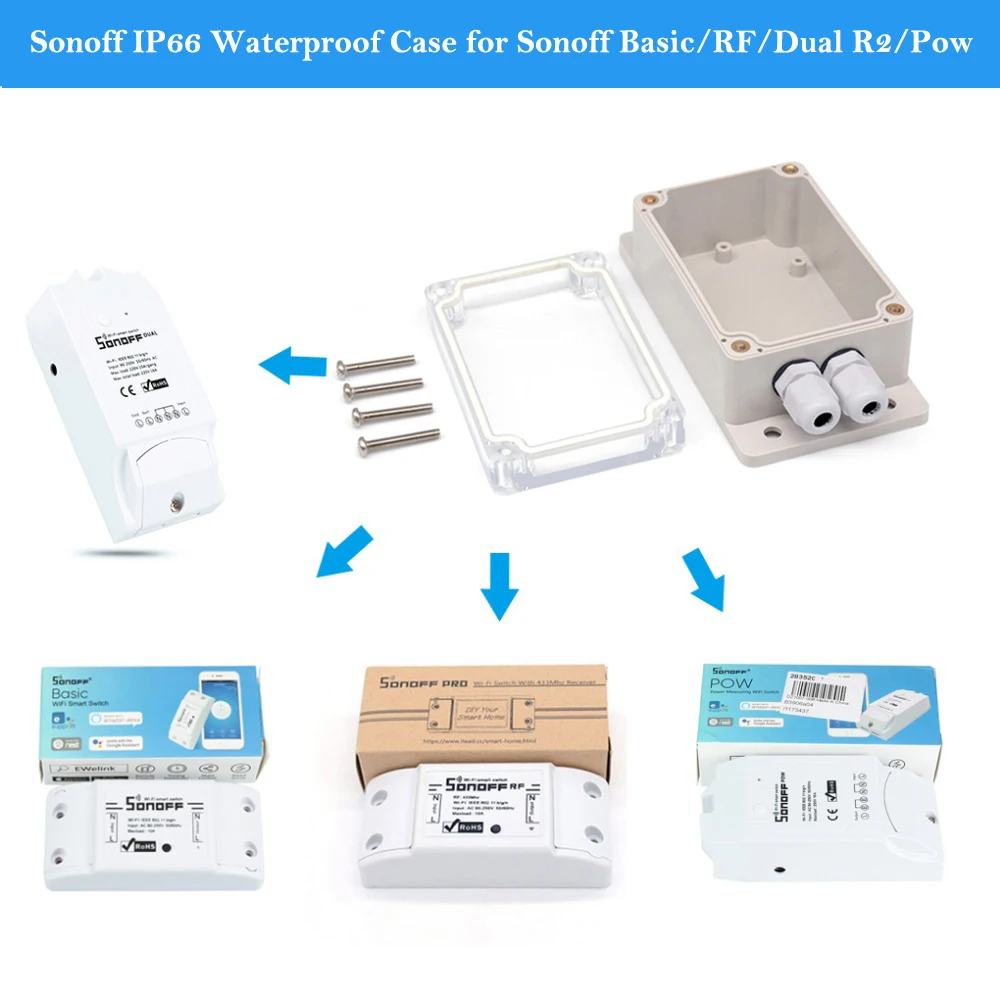 

Sonoff IP66 Waterproof Junction Box Waterproof Case Support Sonoff Basic/RF/Dual R2/Pow for Xmas Tree Lights