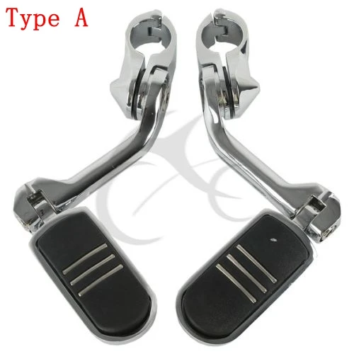 Chrome Motorcycle Universal 32mm Highway Engine Guard Long Angled Mount Footpegs Compatible with Harley Yamaha 1 1/4 Crash Bar 