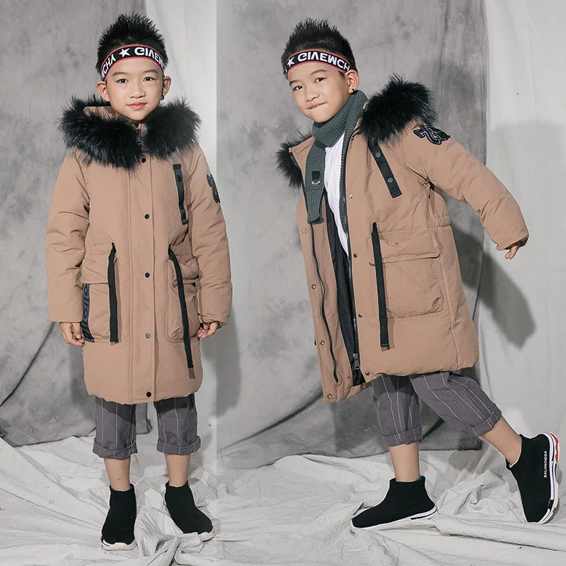 

Children Down Jacket Thickened Boy Clothing real fur hooded teen school big kids -30 coat parkas outwear winter clothes boy