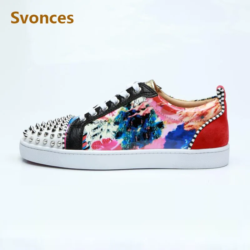

19 Fashion Casual Women Sneakers Shoes Luxury Brand Mixed Color Flats Platform Rivtes Lace Up Round Toe Shoes Woman Unisex Style