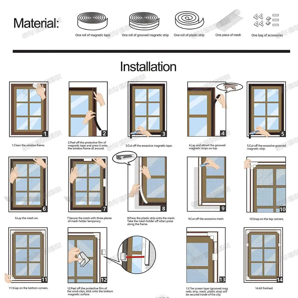 Регулируемый DIY магнитный оконный экран окна удаляемый моющийся, монтажные аксессуары, невидимые мухи комары защитная сетка