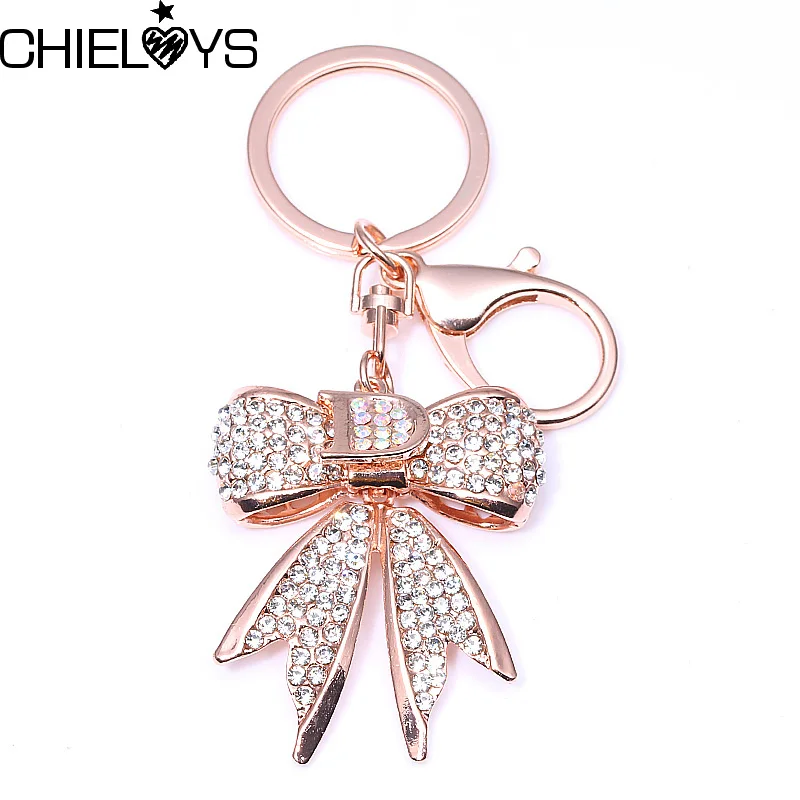 CHIELOYS Fashion Bow knot Keychain Bag Charm Pendant Rose Gold Key