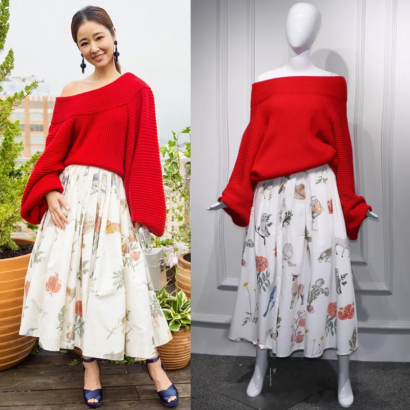 

Star Lin Xinyi Pressed Half Skirt 2019 Empire Mid-Calf A-Line Fashion White Skirt Women